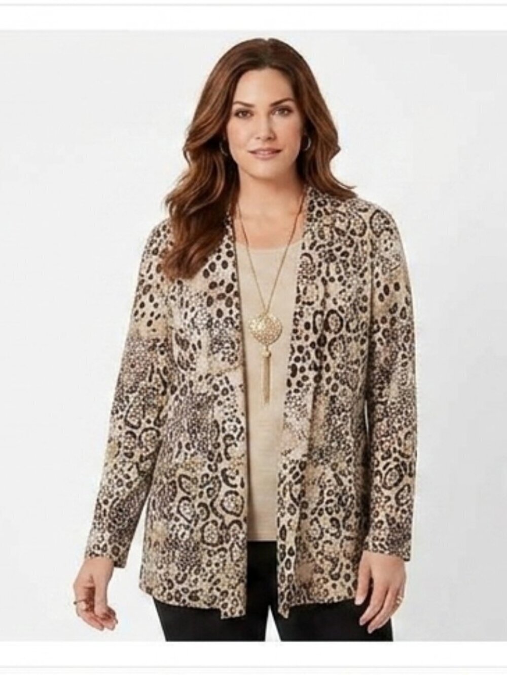 Chico's Size 2/12-14 Leopard Print Button Down Mandarin Collar Lined Jacket
